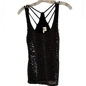 6 Degrees Sparkle & Shine Sequin Razor Back Tank, XS Black, Multi